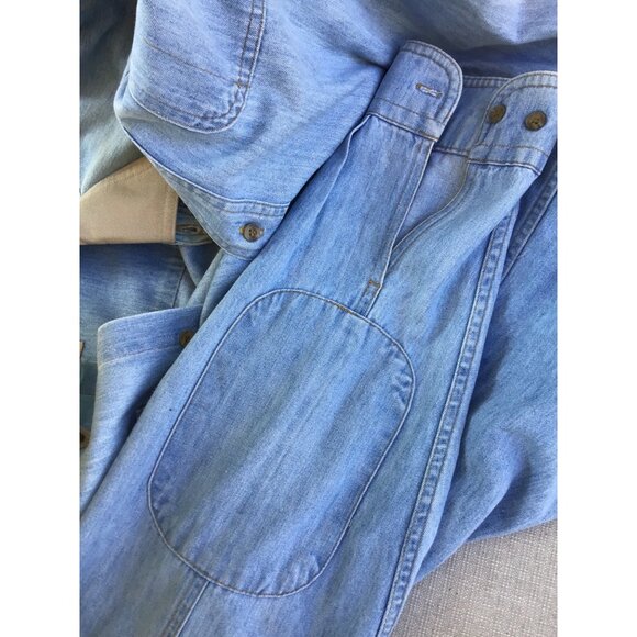 Woolrich Mens Denim Button-Up Shirt With Logo Embroidered On Chest & Beige Colla - Picture 9 of 9